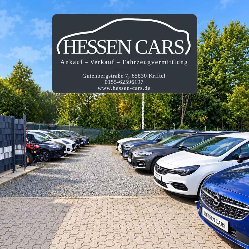 Hof und Schild von Hessen Cars in Kriftel